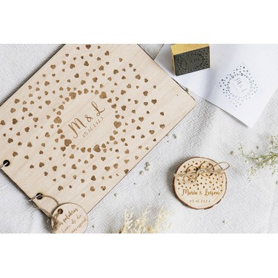 Libro de firmas para boda con bolsa diseño de corazones