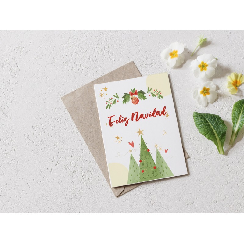 Tarjeta felicitación Feliz navidad árbol