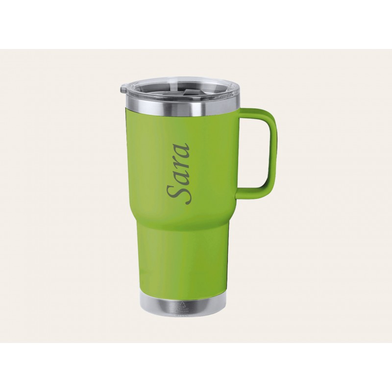 Vaso térmico con asa verde