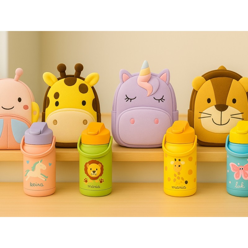 Pack de mochila más botella de animales