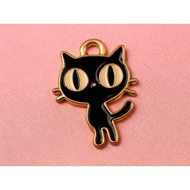 Charm con forma de gato negro esmaltado