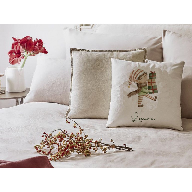 Cojín de lino con diseño de Elfo... Cojín de lino con diseño de Elfo...