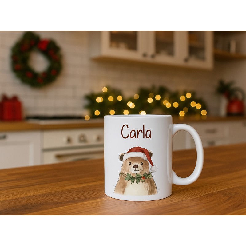 Taza de Oso con Gorrito navideño