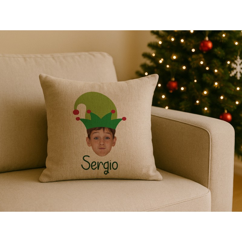 Cojín de lino con cara de Elfo Cojín de lino con cara de Elfo