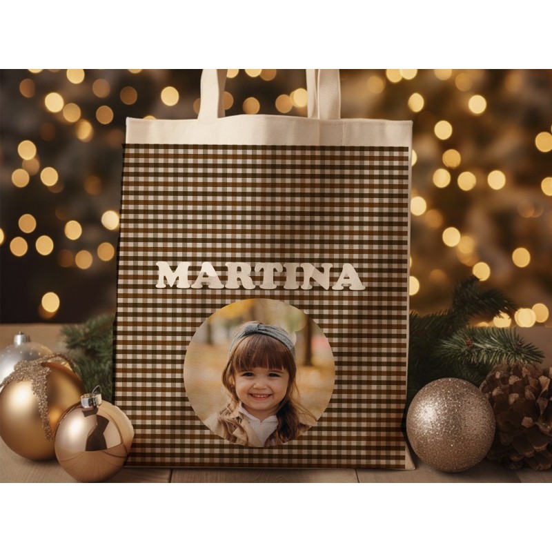 Bolsa navideña vichy personalizada Bolsa navideña vichy personalizada