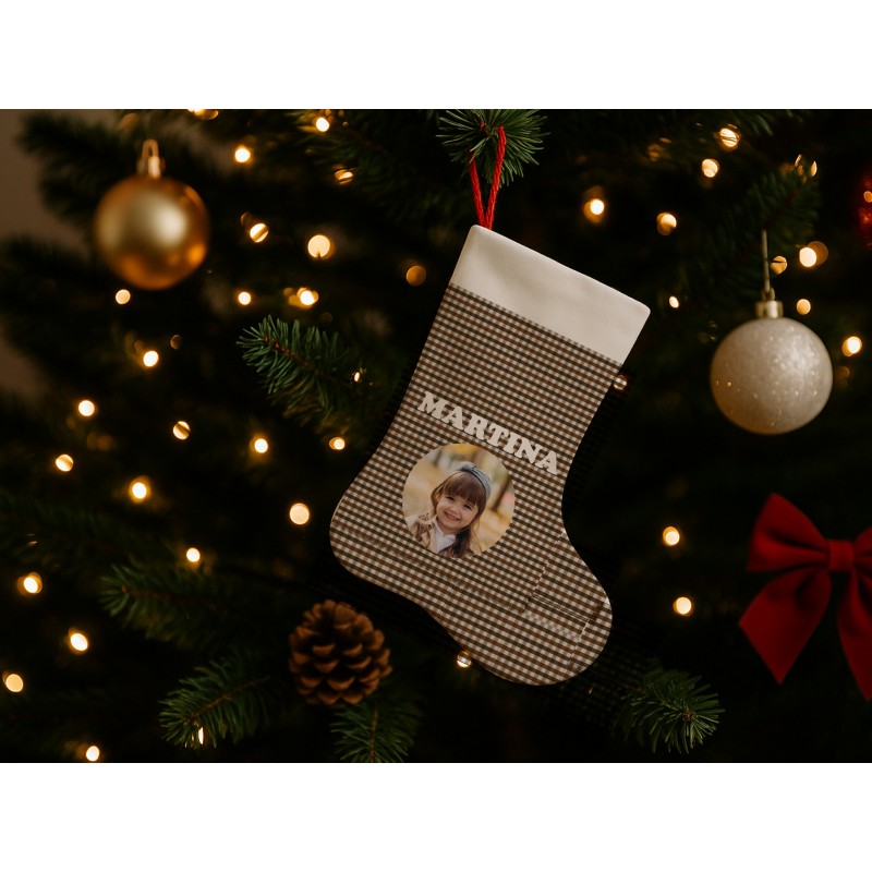 Bota navideña vichy personalizada con... Bota navideña vichy personalizada con...