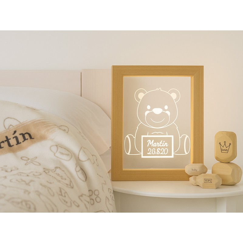 Lámpara LED con marco de madera...