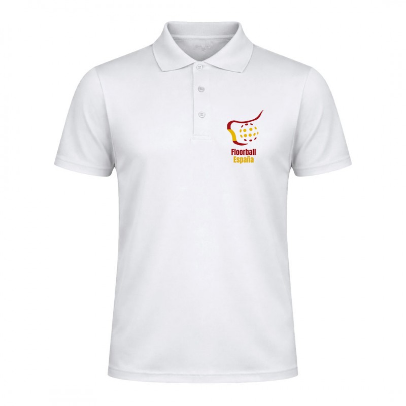 Polo blanco logo pecho Floorball España