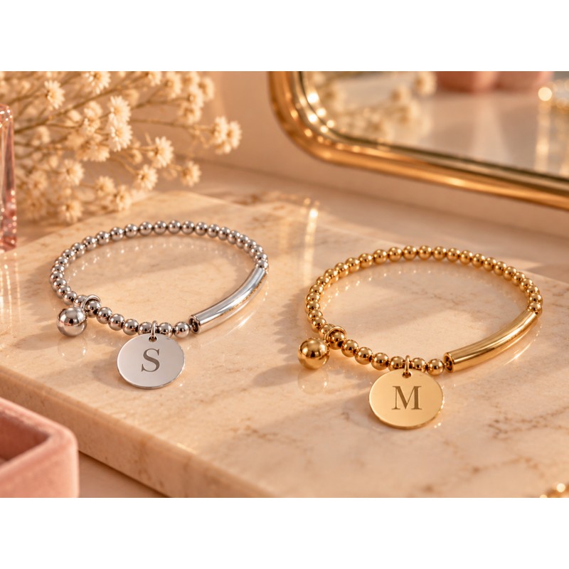Pulsera bolas charm redondo acero